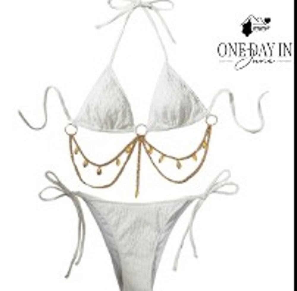 Adisputent White Gold Chain Monokini One Piece Swimsuit Cutout Size XL